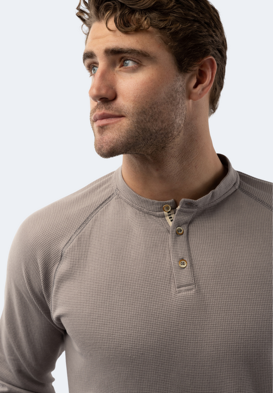 Grey Waffle Knit 3-Button Henley