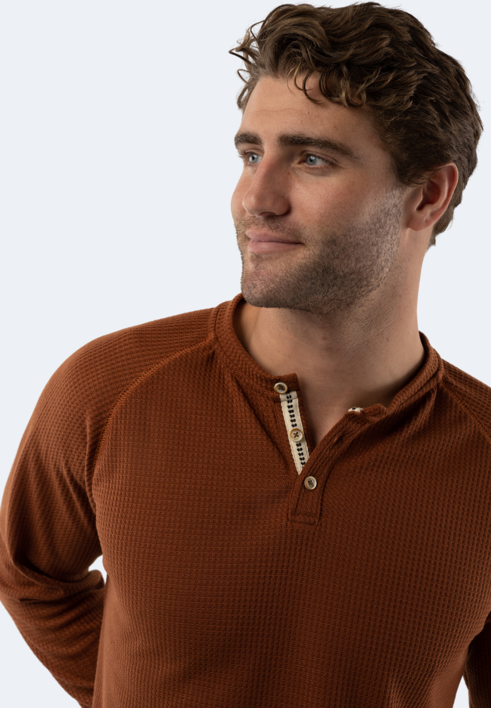 Copper Waffle Knit 3-Button Henley