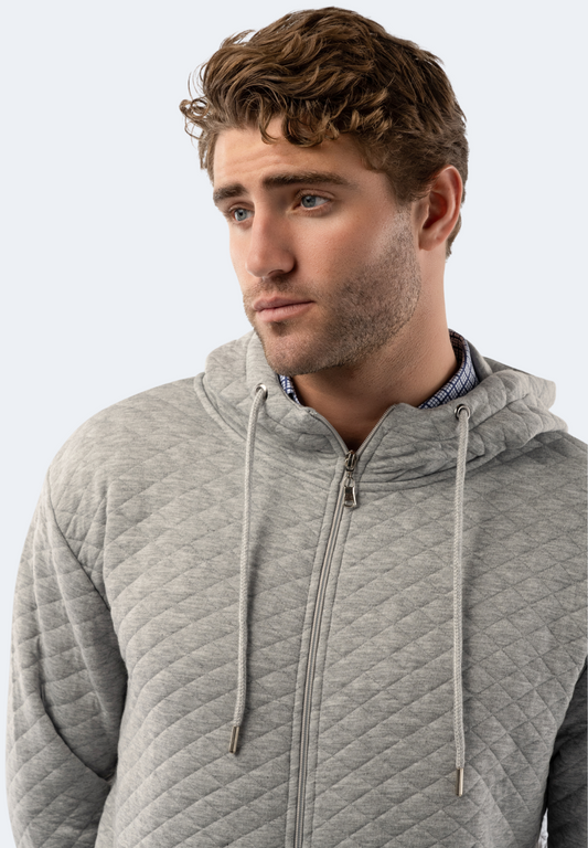 Grey Quilted Zip Up Hoodie