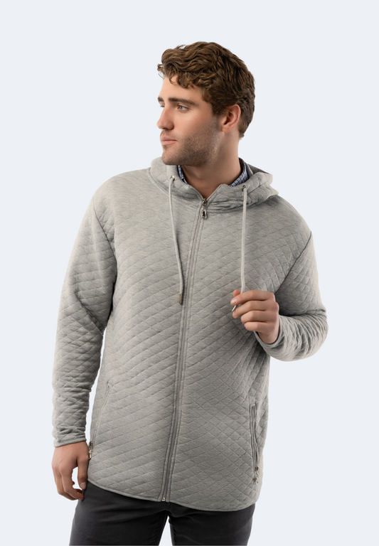 Grey Quilted Zip Up Hoodie