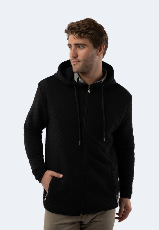 Black Quilted Zip Up Hoodie