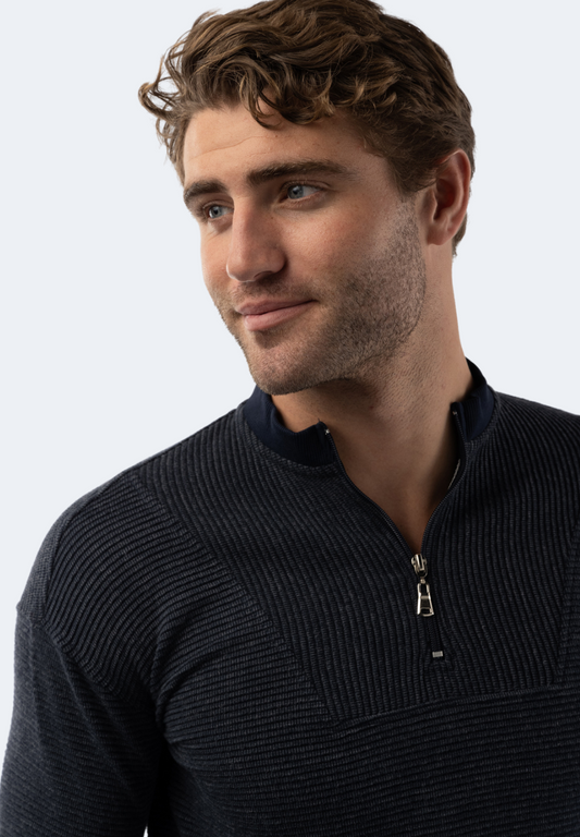 Navy Waffle Stripe Quarter Zip
