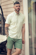Load image into Gallery viewer, Lime Green Mini Check Hidden Button Down Short Sleeve Shirt
