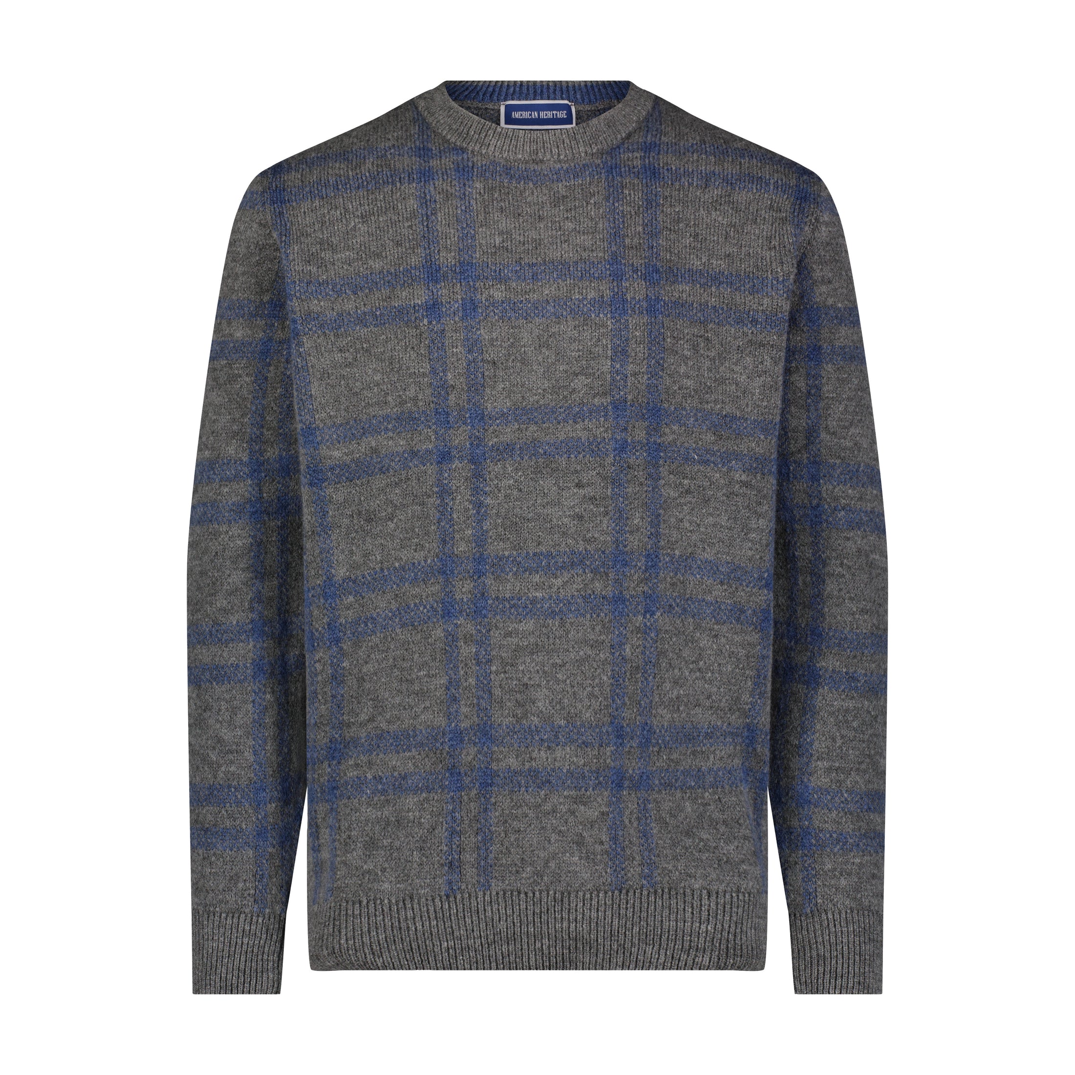 Crew Neck Jacquard Grid Sweater