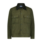 Green jacket with black collar on a white background