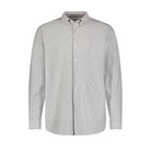 A long sleeve striped knit performance shirt in gray.