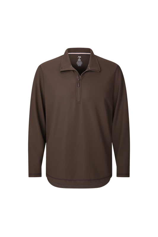 Brown Waffle Quarter Zip Performance Pullover