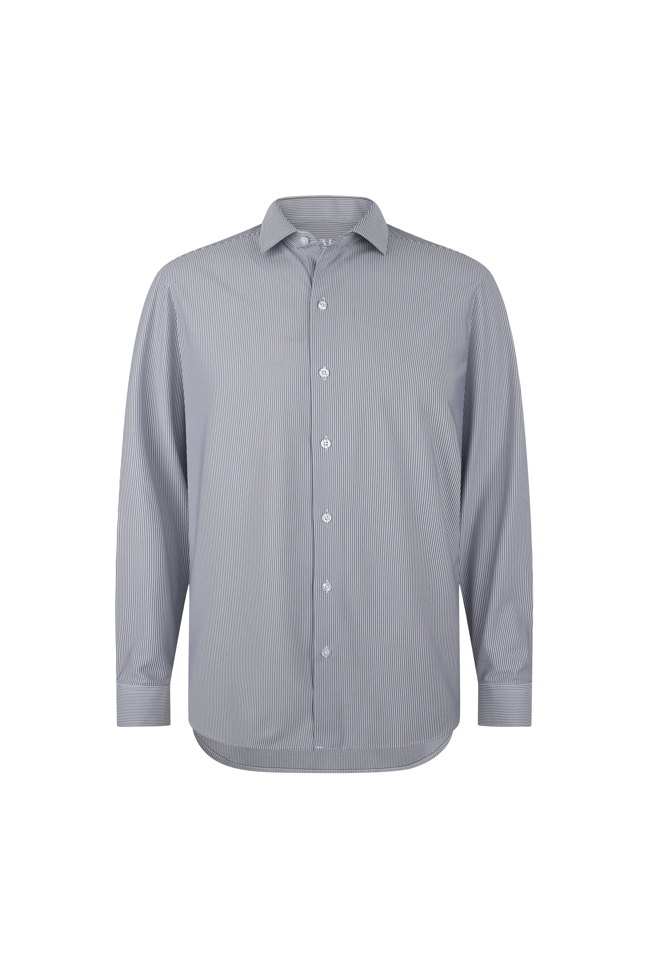 Grey Striped Performance Dress Shirt