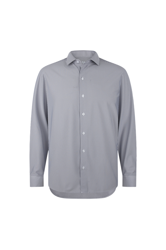 Grey Striped Performance Dress Shirt