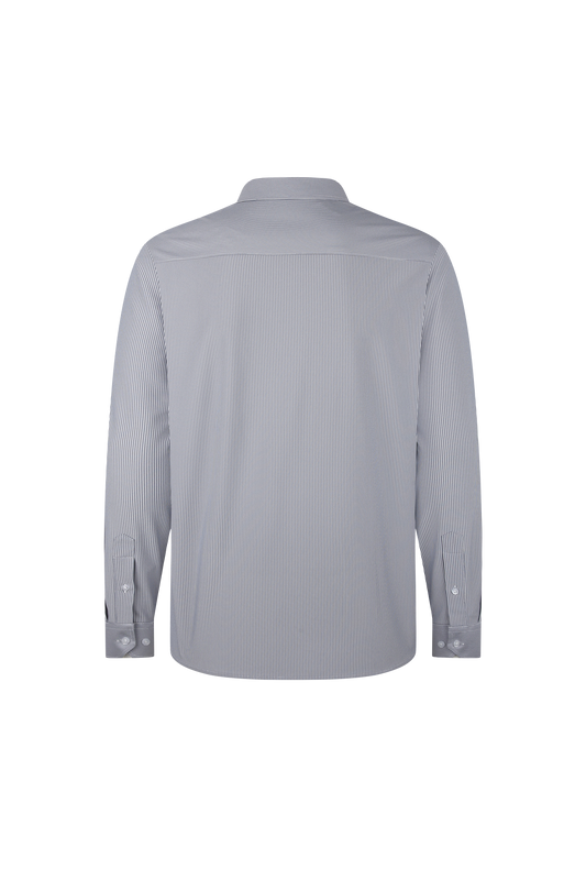 Grey Striped Performance Dress Shirt