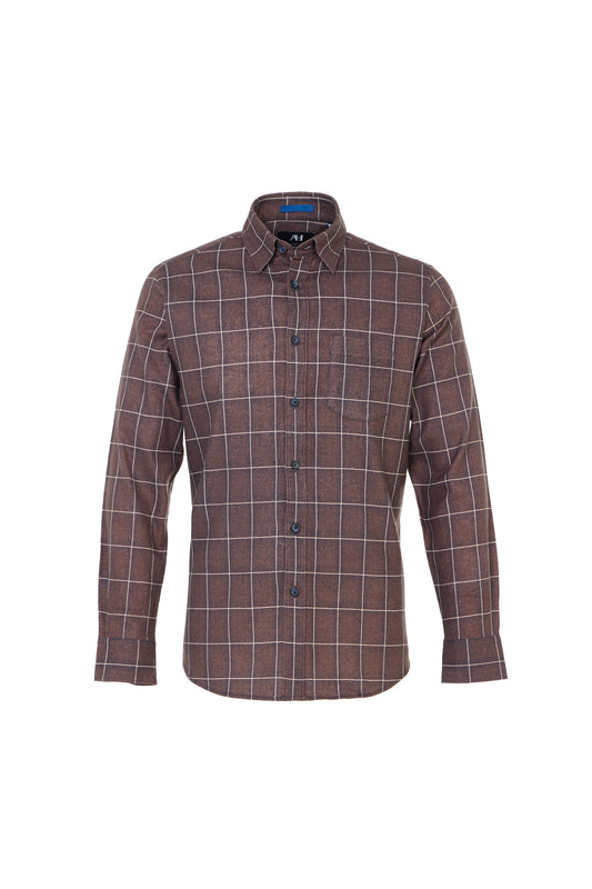 Coffee Plaid Brushed Flannel Shirt