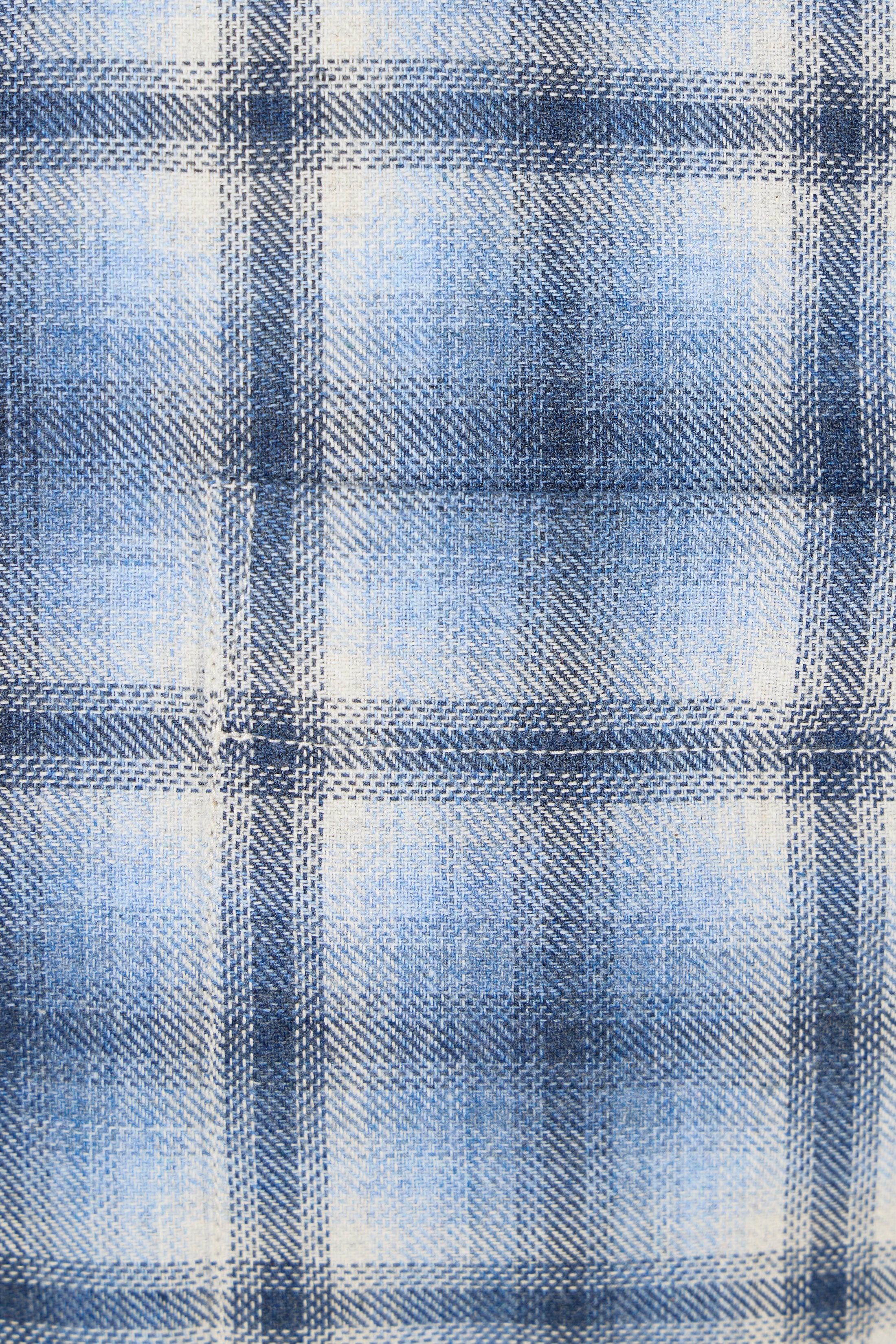 Close-up of blue and white plaid fabric pattern