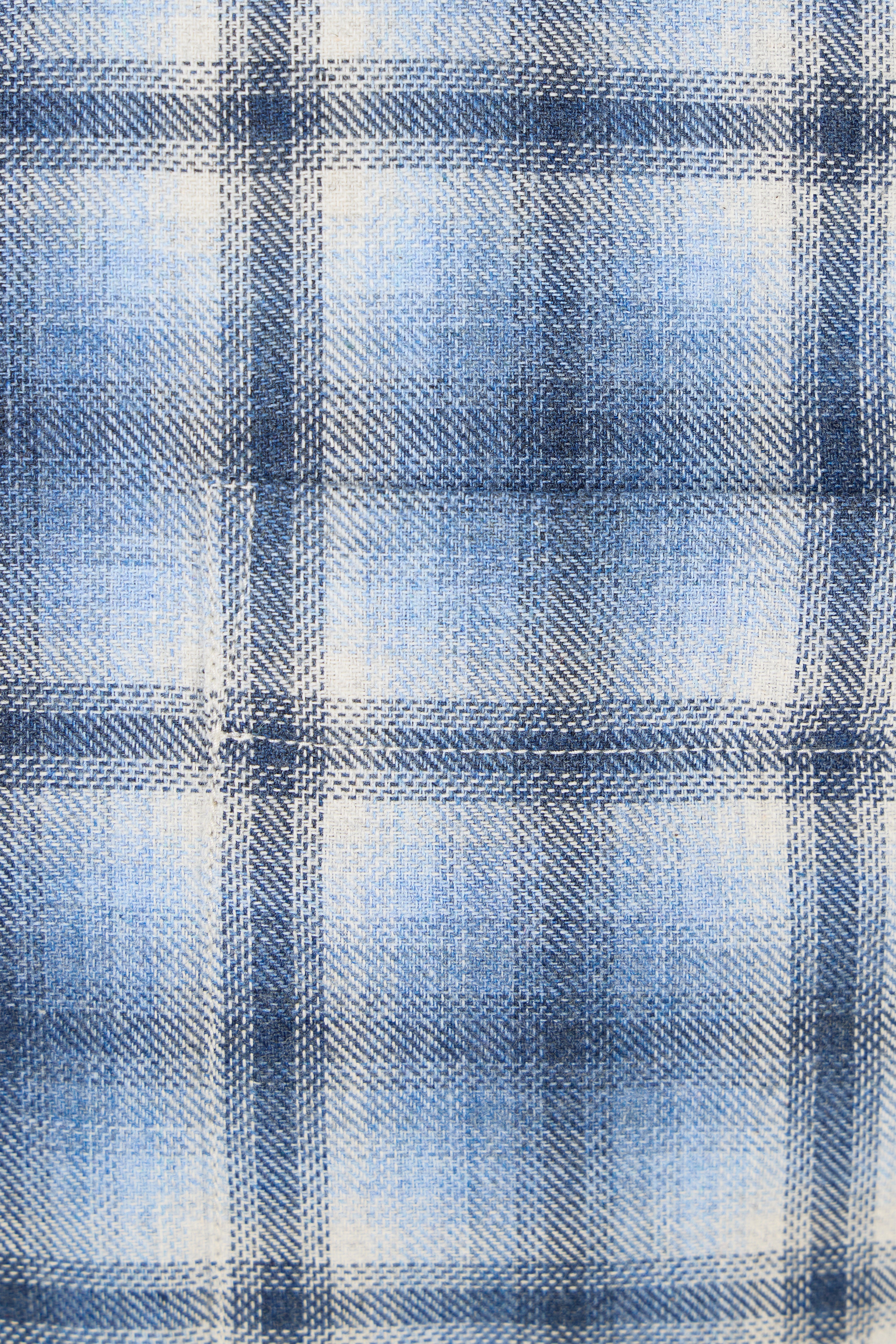 Close-up of blue and white plaid fabric pattern