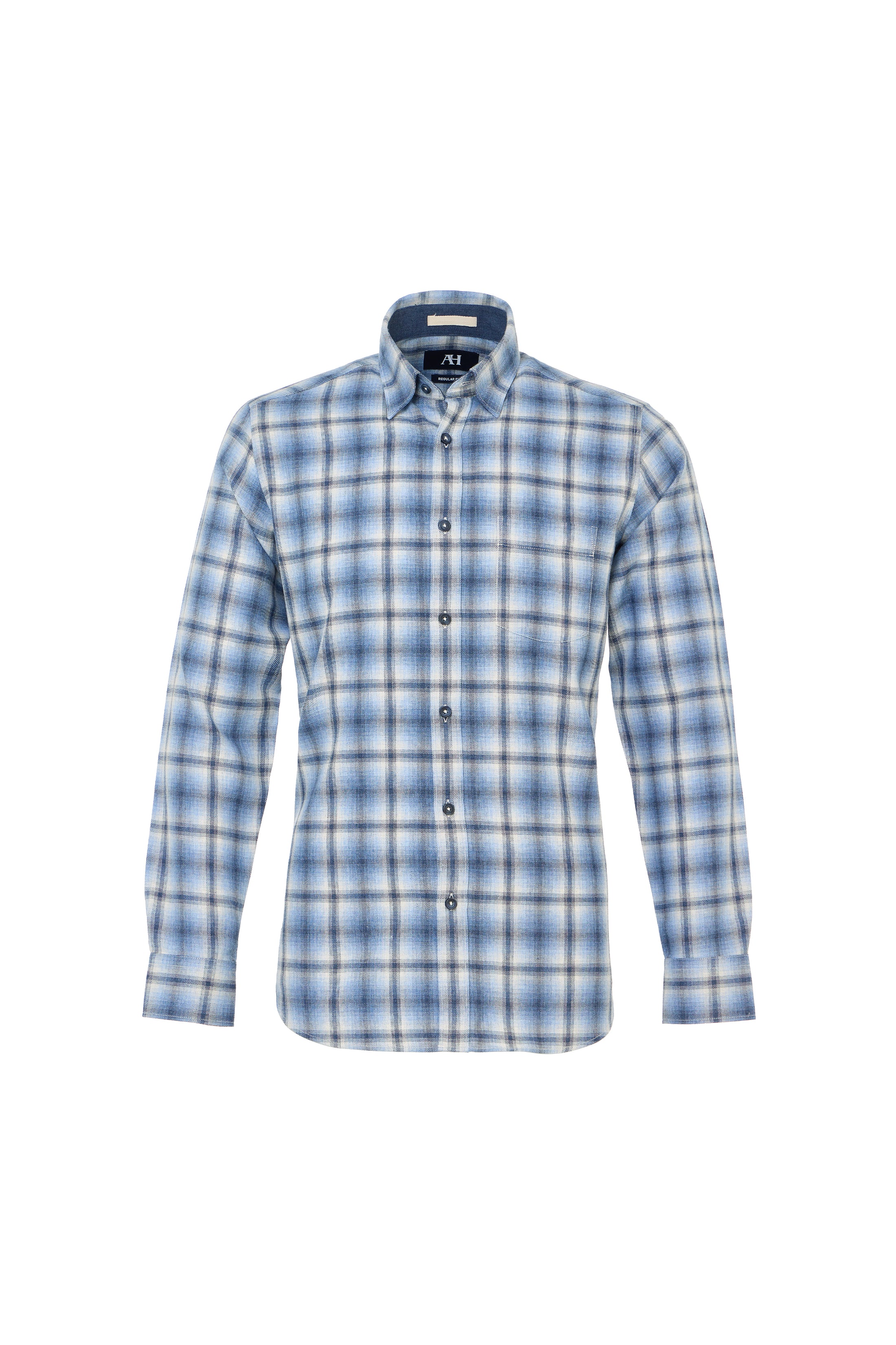 Navy Plaid Brushed Flannel Shirt