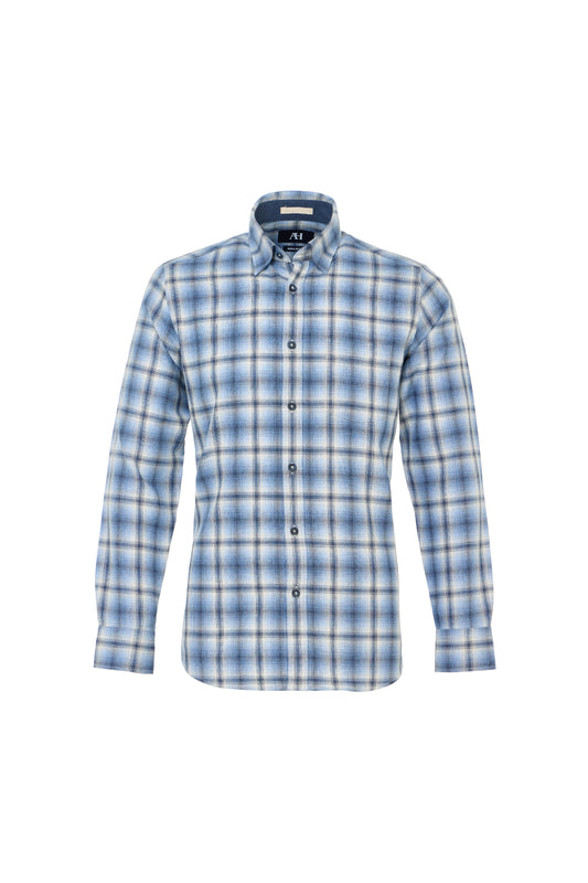 Navy Plaid Brushed Flannel Shirt