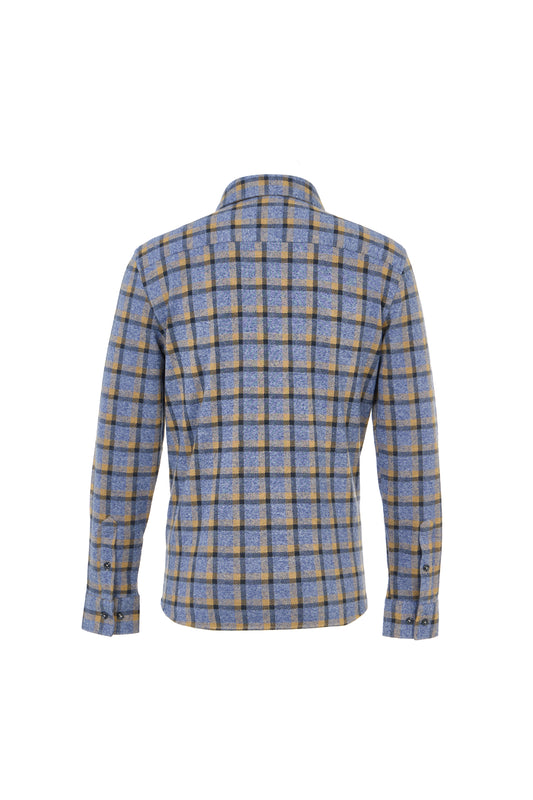 Indigo Plaid Stretch Shirt Jacket
