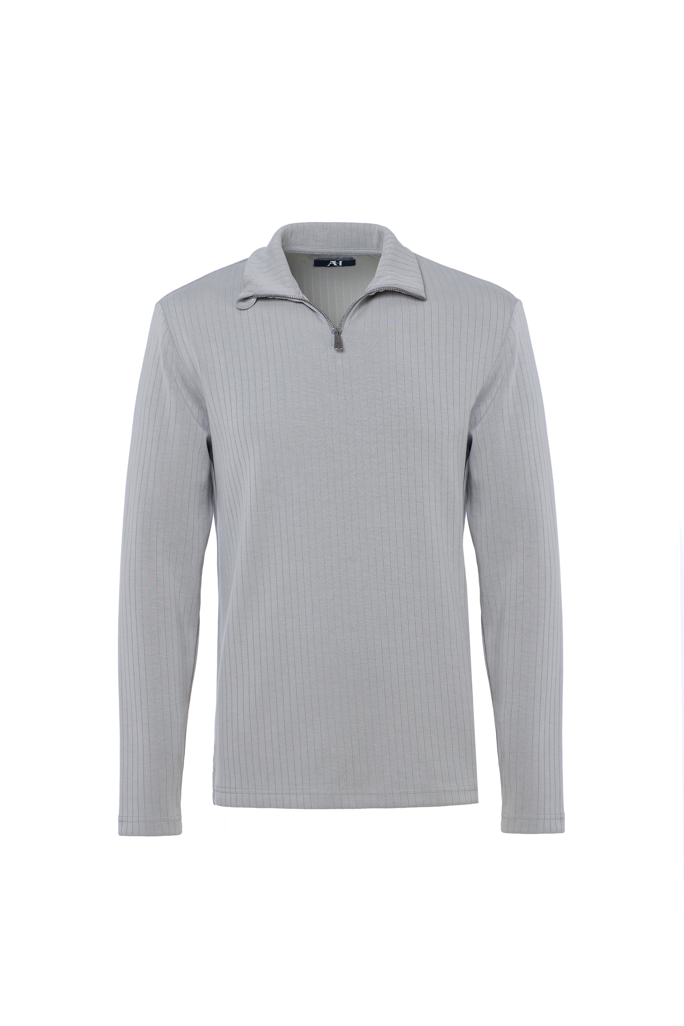 Grey Ribbed Stripe Quarter Zip