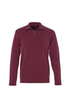 Maroon long-sleeve shirt with a quarter-zip on a white background