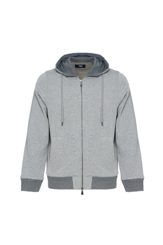 Grey Pin Dot Double-Zip Hoodie