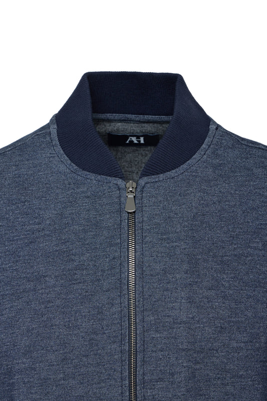 Navy Micro Stripe Baseball Zip Jacket
