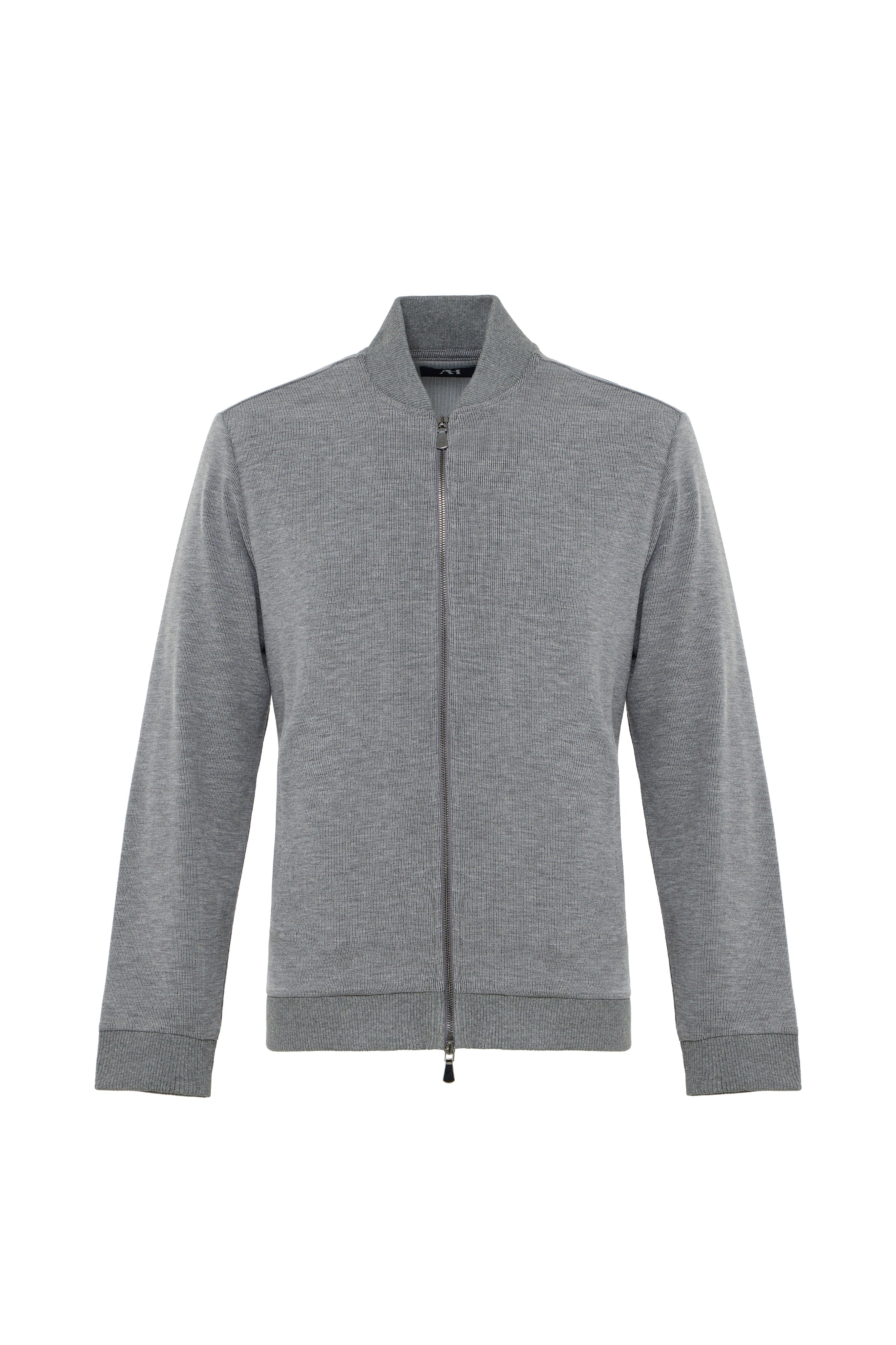 Charcoal Micro Stripe Baseball Zip Jacket
