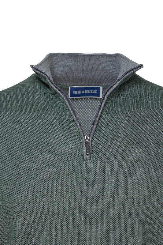 Green Two-Tone Waffle Quarter-Zip Sweater