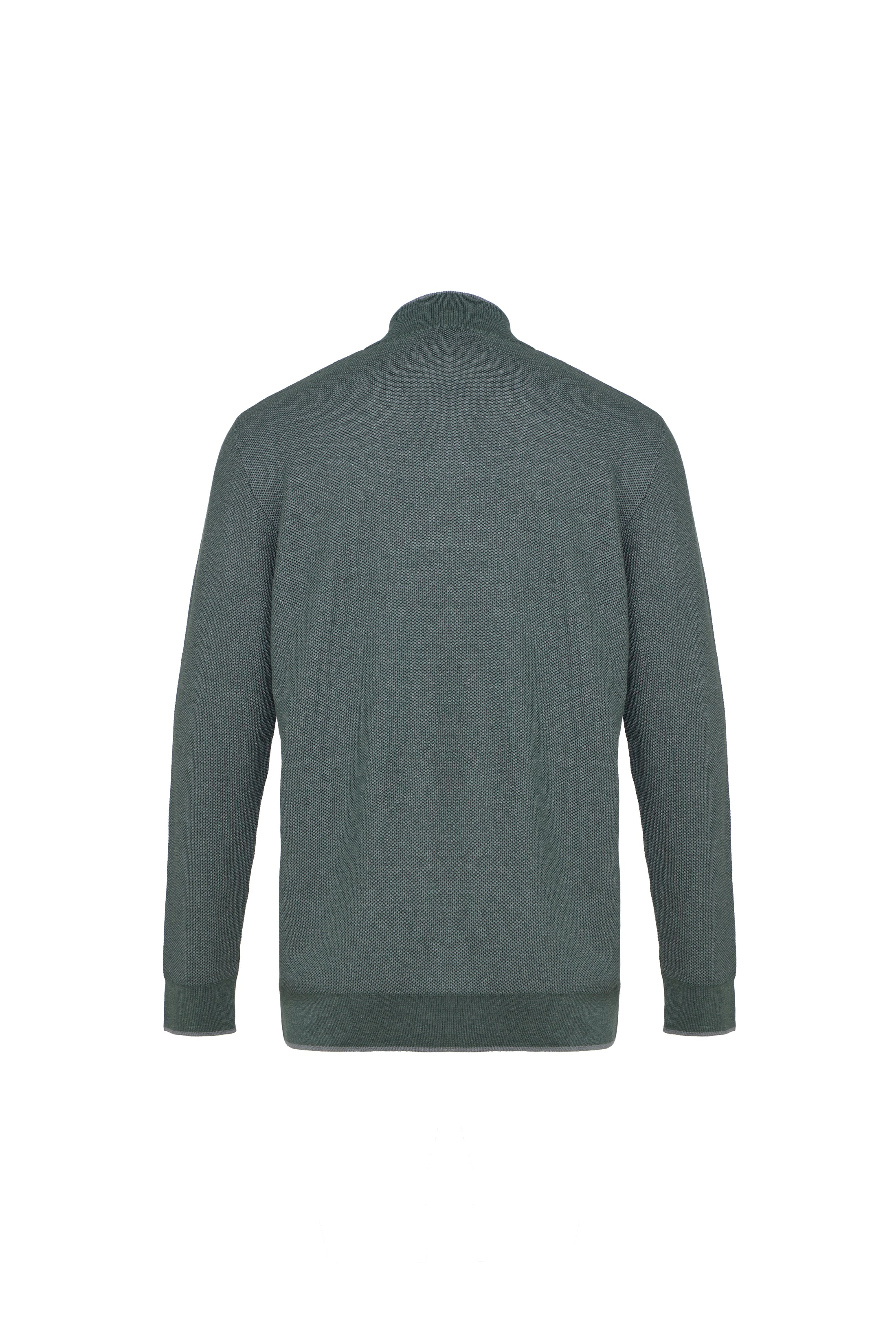 Green Two-Tone Waffle Quarter-Zip Sweater