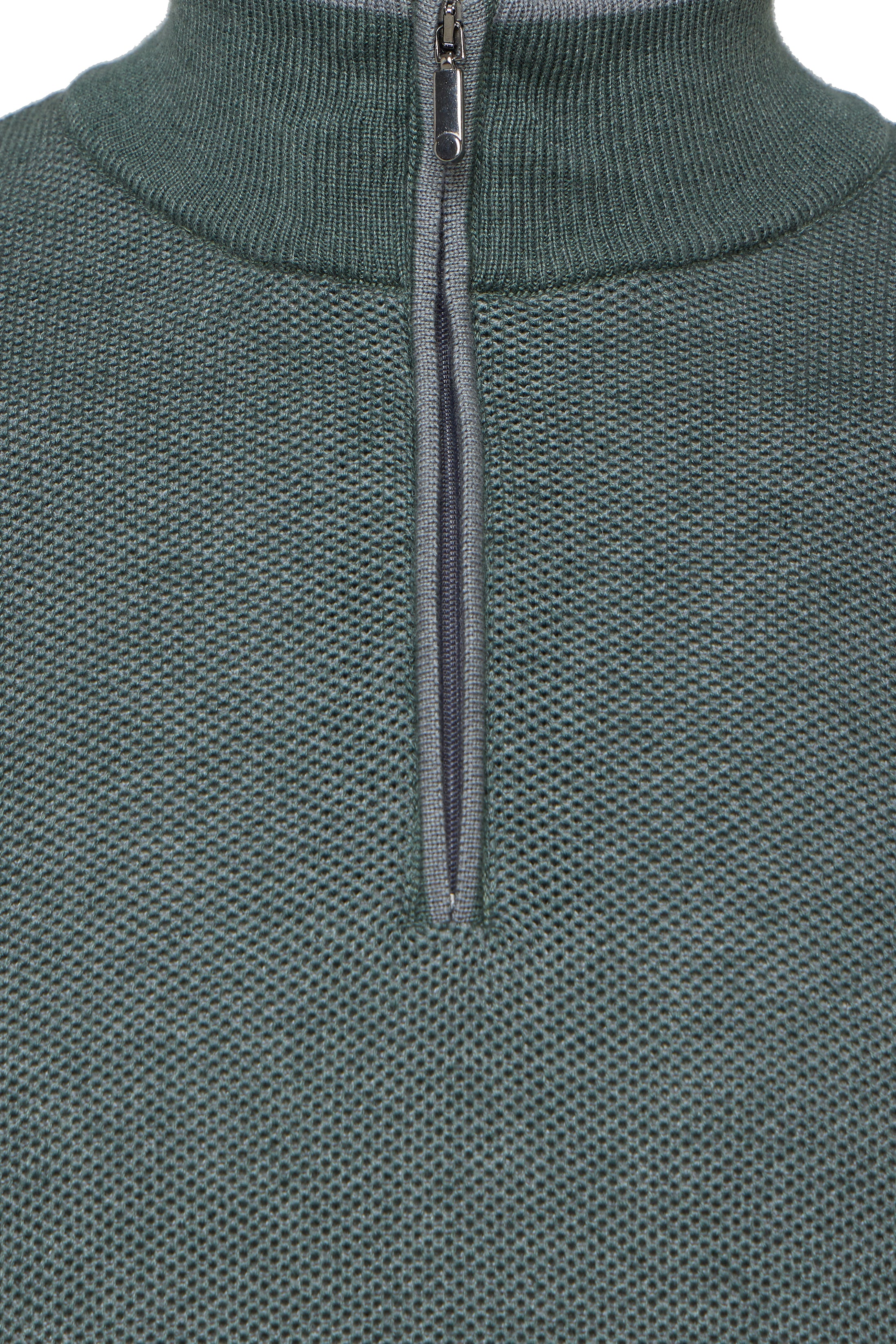 Green Two-Tone Waffle Quarter-Zip Sweater