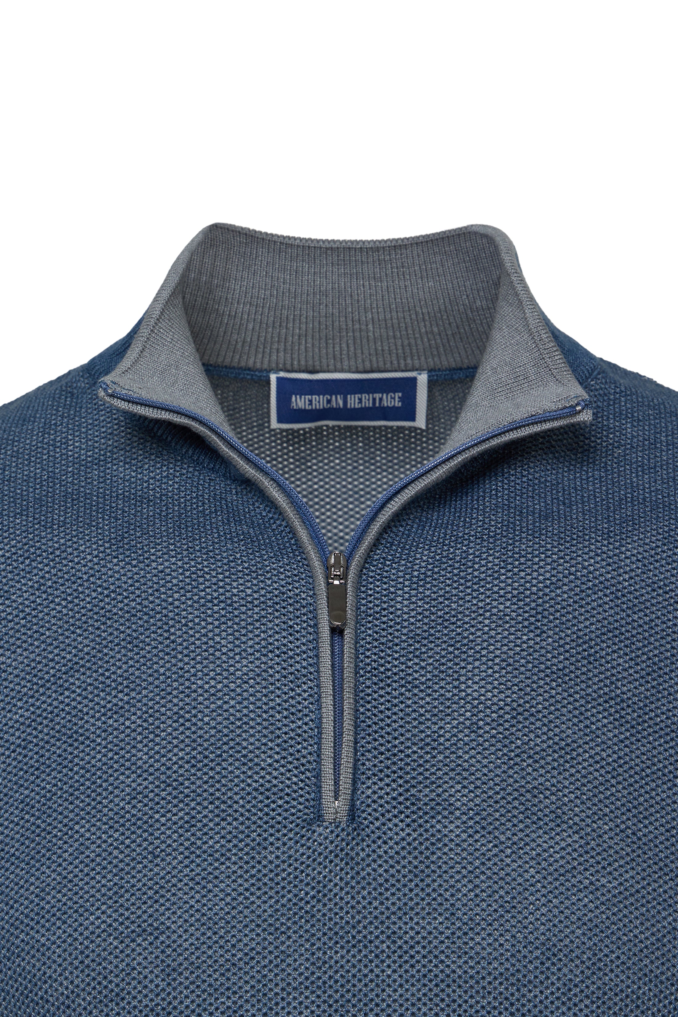 Indigo Two-Tone Waffle Quarter-Zip Sweater
