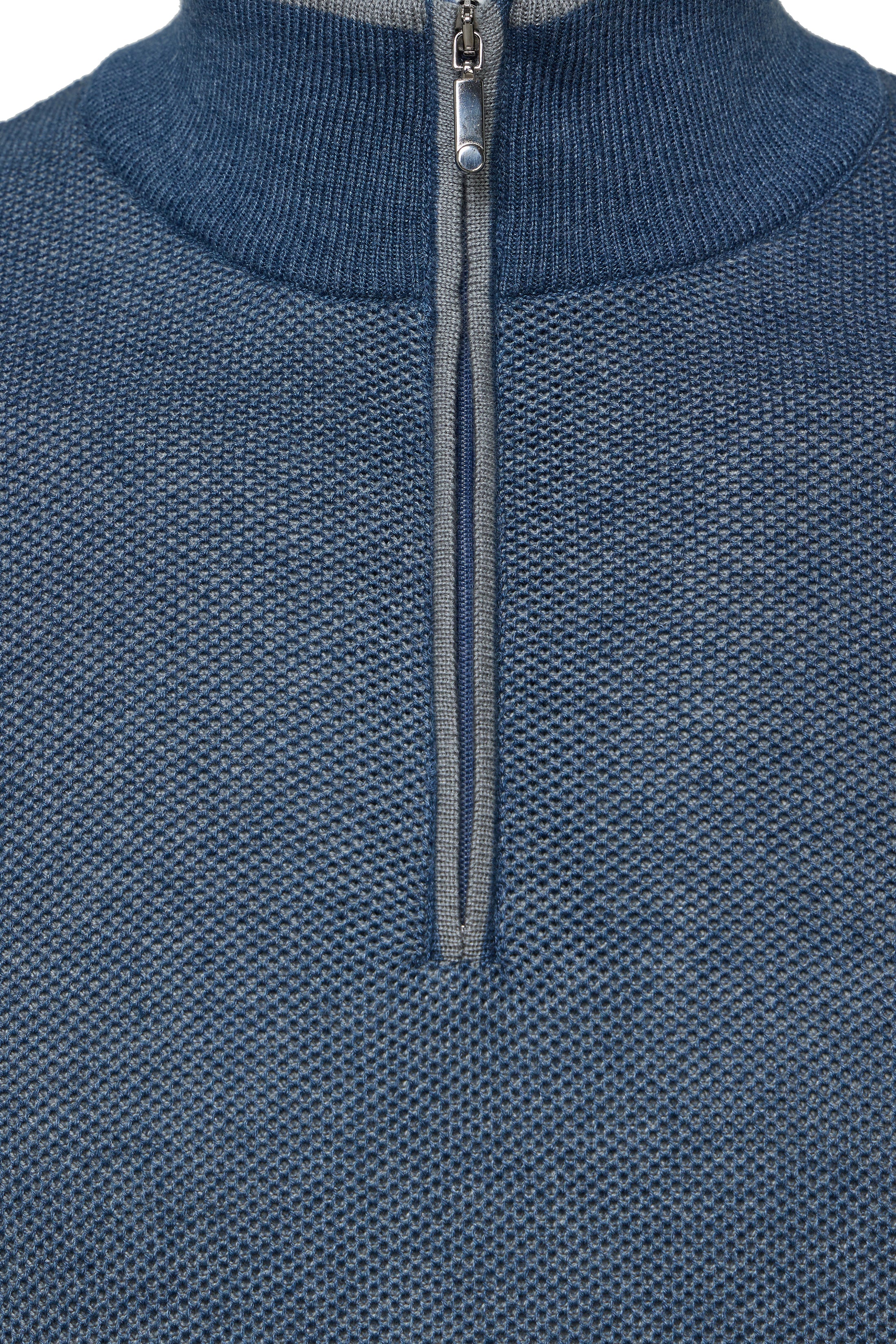 Indigo Two-Tone Waffle Quarter-Zip Sweater