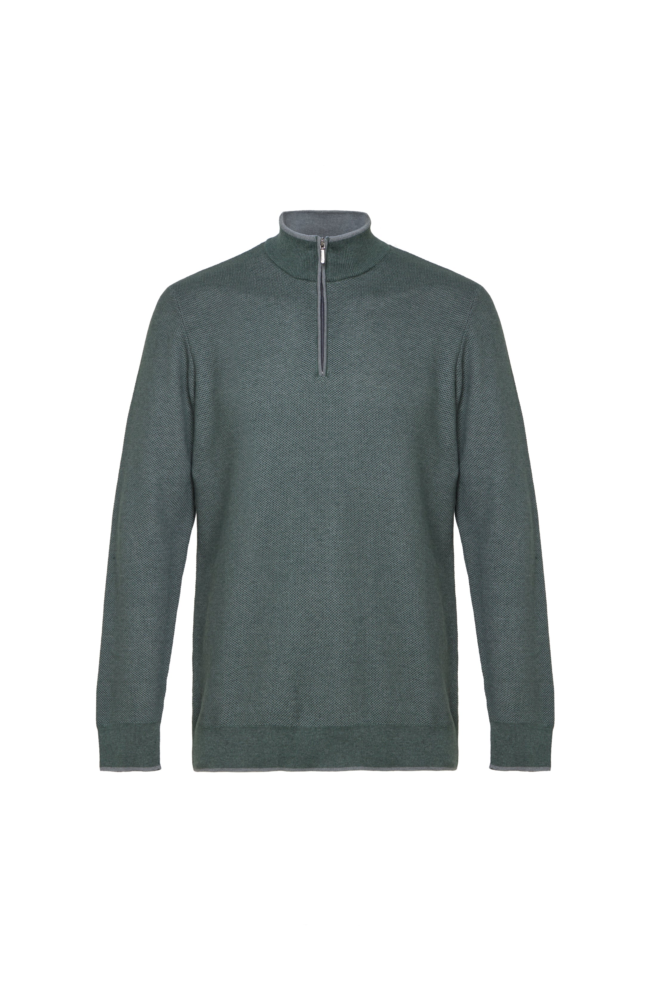 Green Two-Tone Waffle Quarter-Zip Sweater