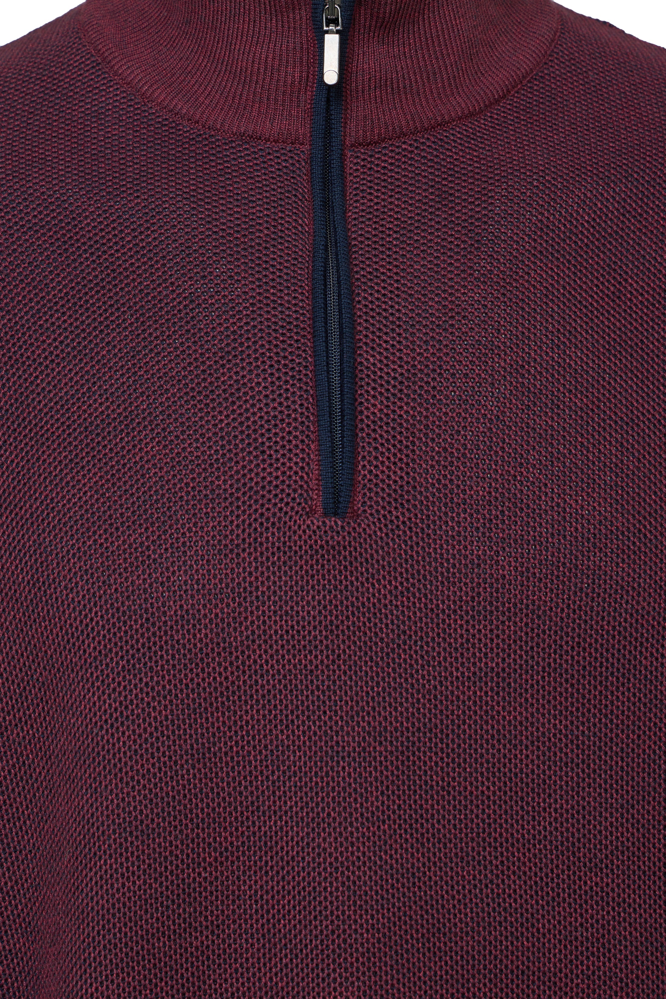 Bordeaux Two-Tone Waffle Quarter-Zip Sweater