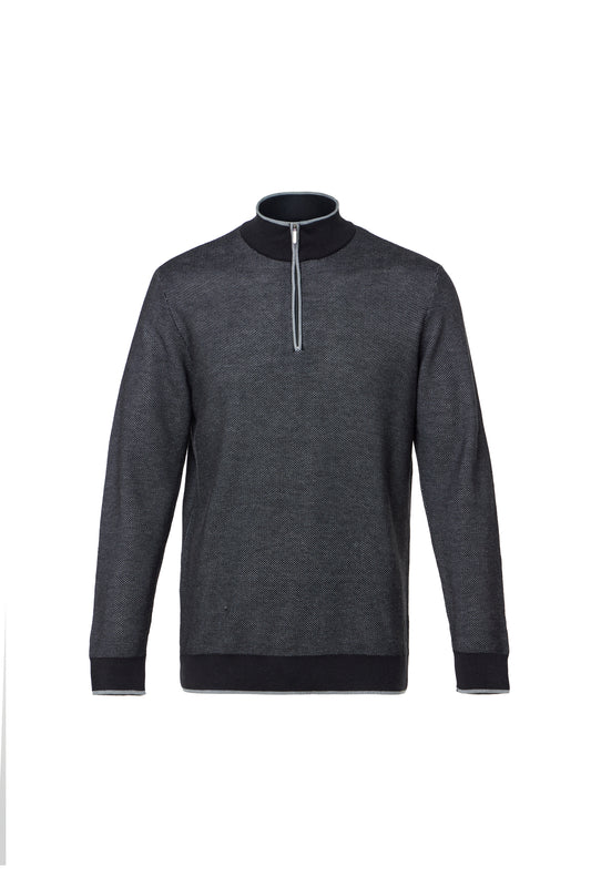 Black Two-Tone Waffle Quarter-Zip Sweater