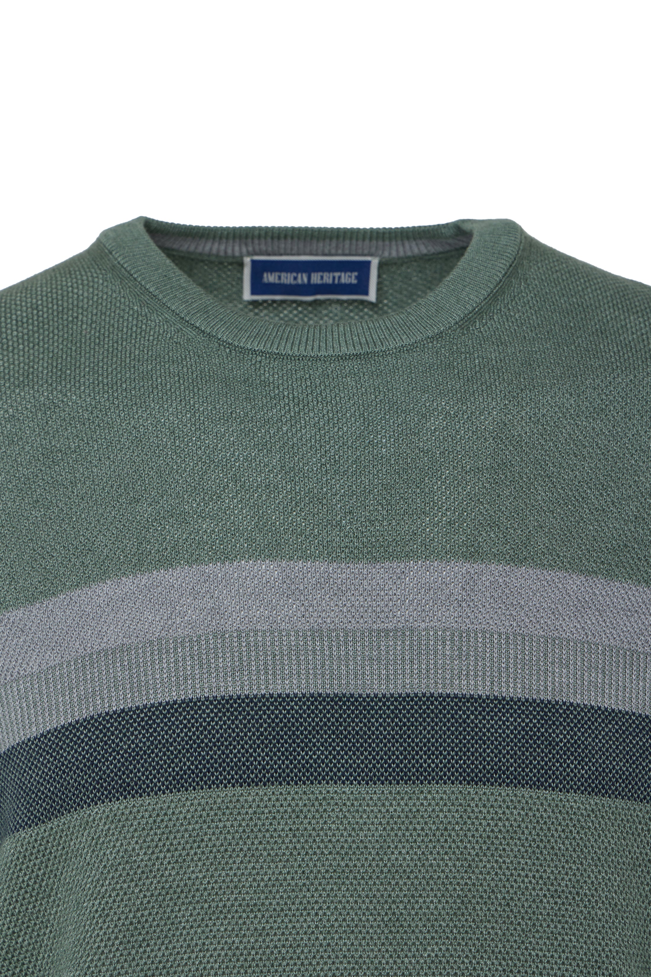 Green Crew Neck Striped Sweater