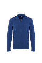 Blue ribbed long-sleeve shirt on a white background