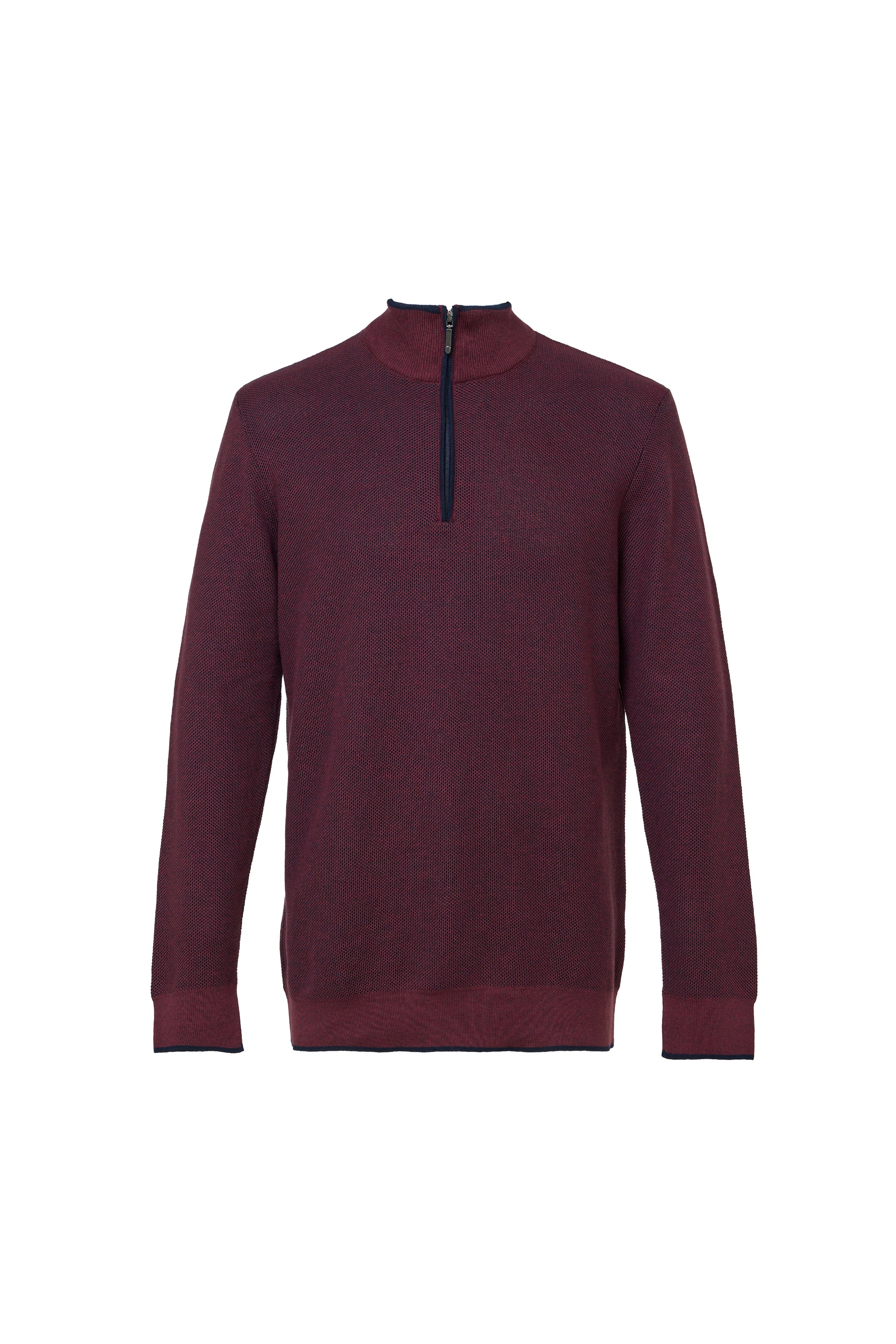 Bordeaux Two-Tone Waffle Quarter-Zip Sweater