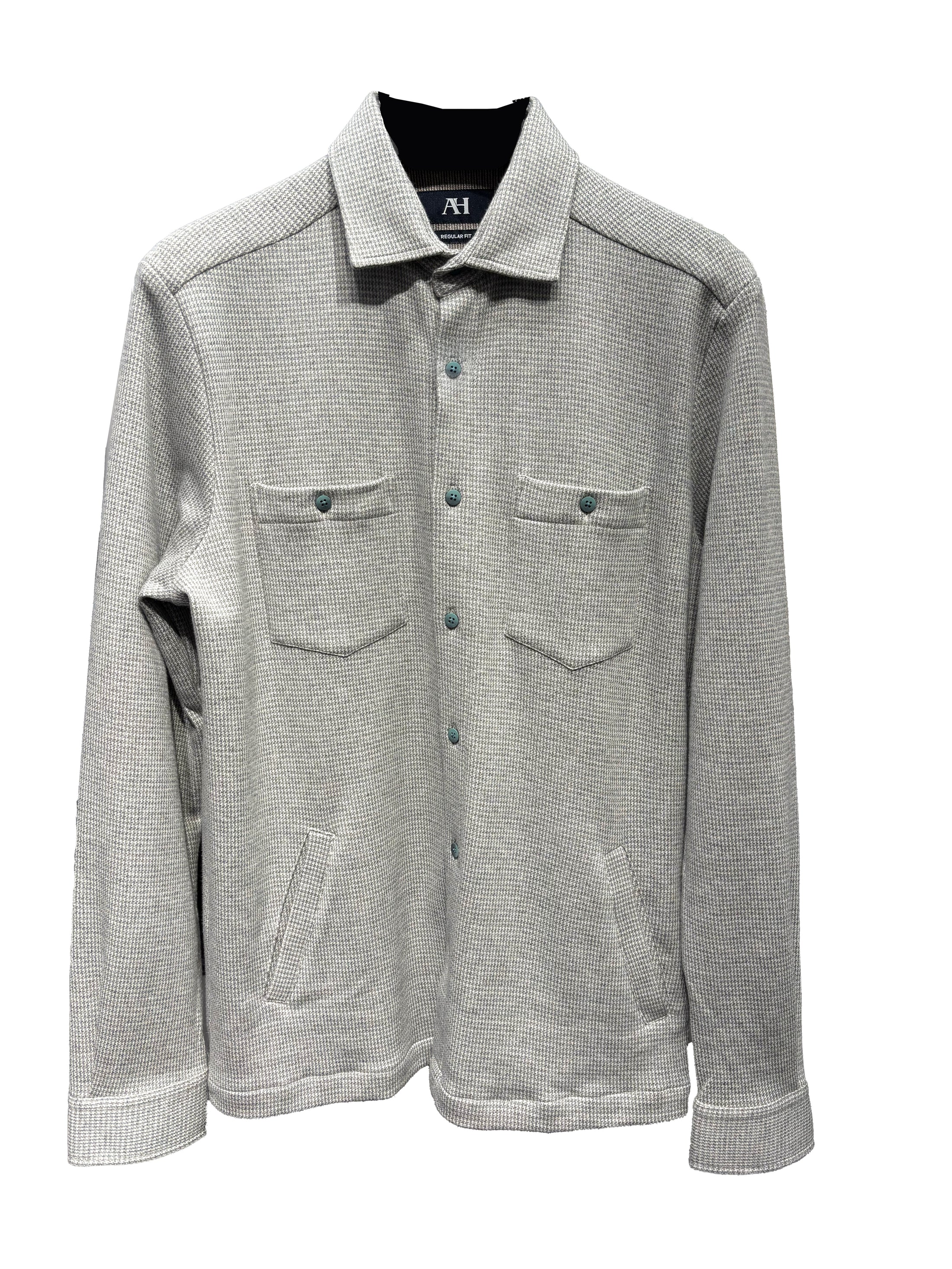 Stone Micro Houndstooth Shirt Jacket