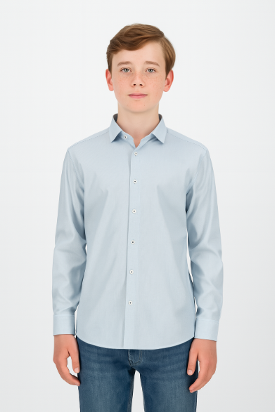 MINI GEO DOT BOYS LONG SLEEVE SHIRT NON IRON, MOISTURE WICKING, EASY CARE ANTI MICROBIAL SPF 50 WITH 4 WAY STRETCH