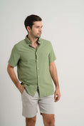Load image into Gallery viewer, Khaki Seersucker Short Sleeve Shirt
