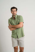 Load image into Gallery viewer, Khaki Seersucker Short Sleeve Shirt
