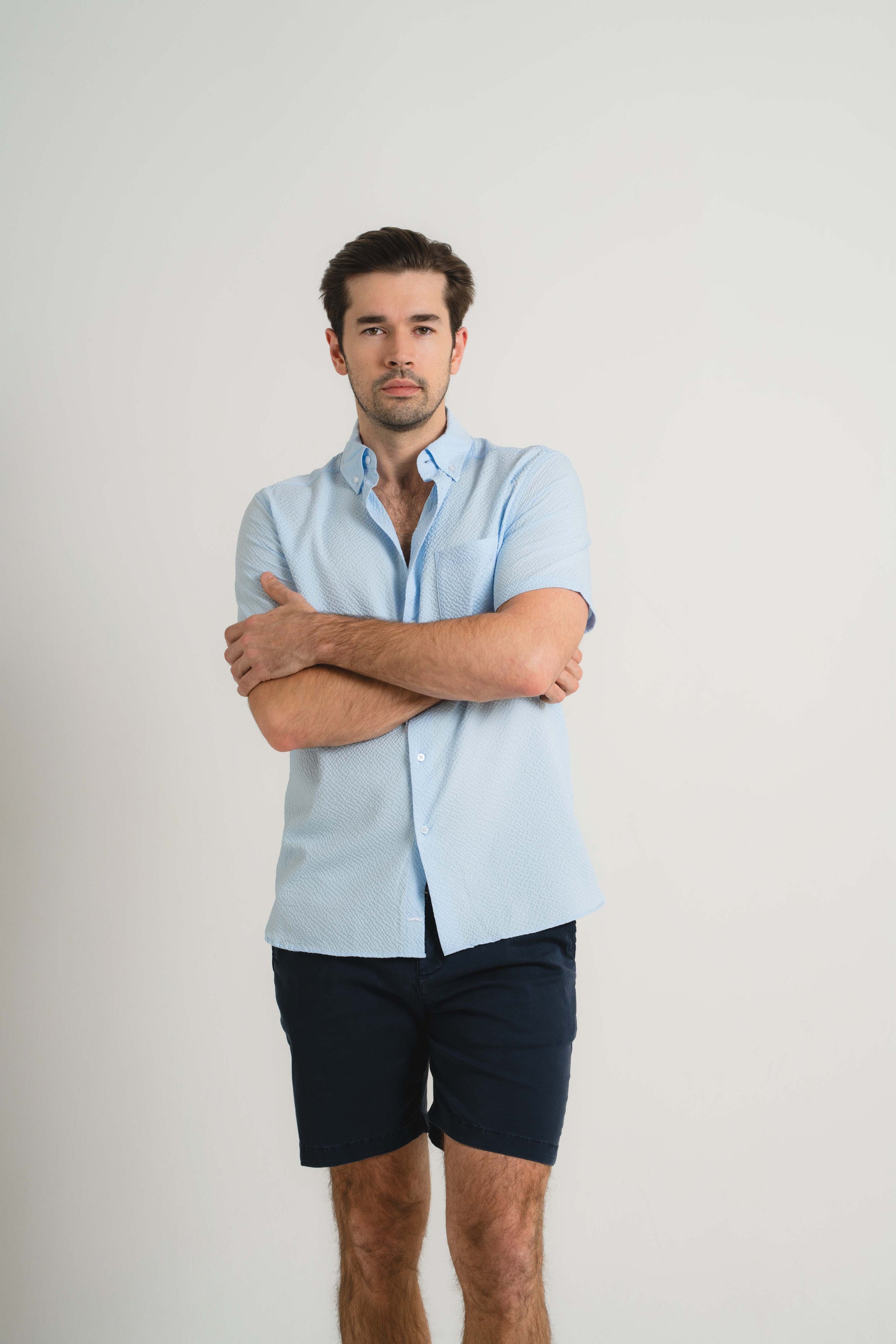 Sky Seersucker Short Sleeve Shirt