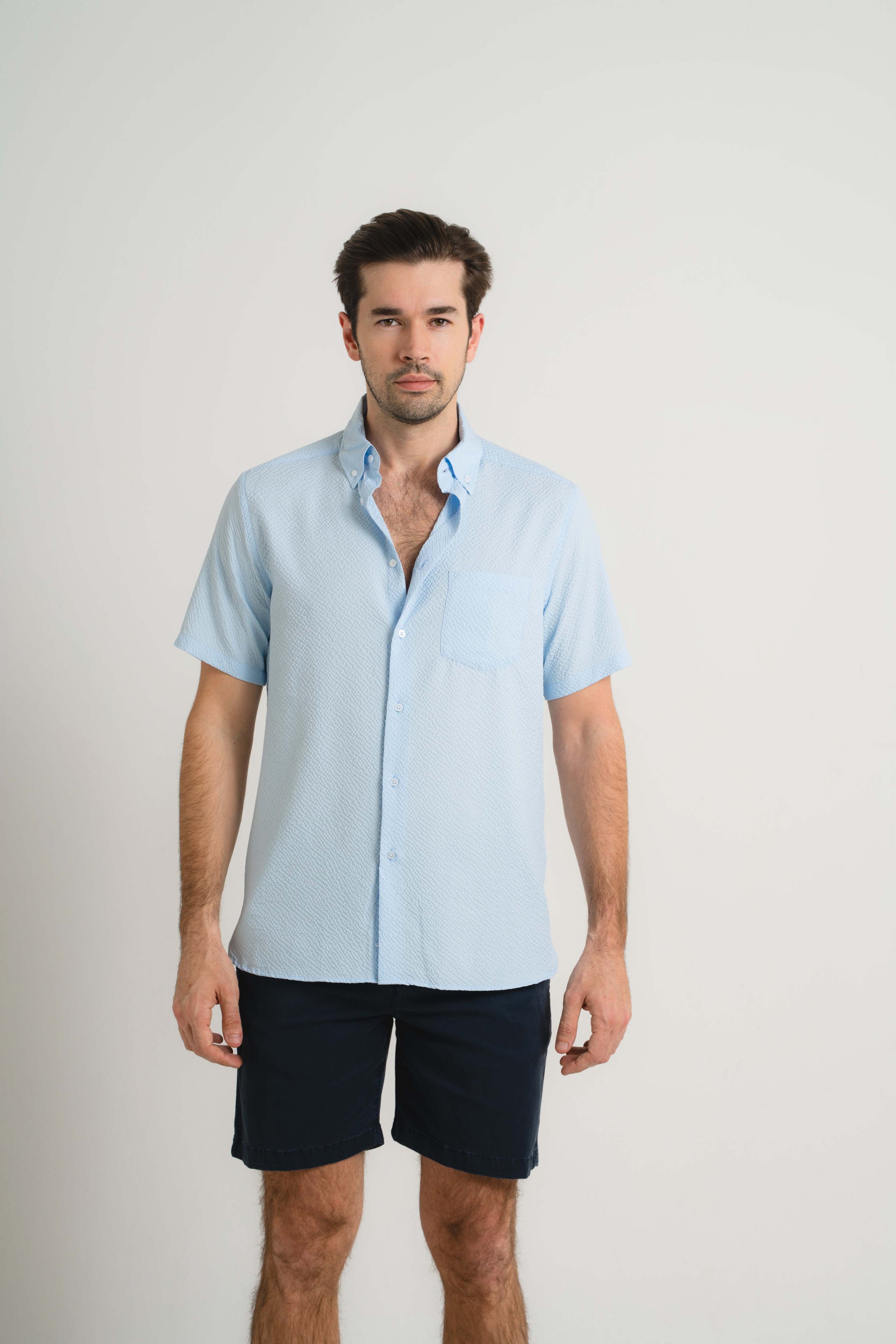 Sky Seersucker Short Sleeve Shirt