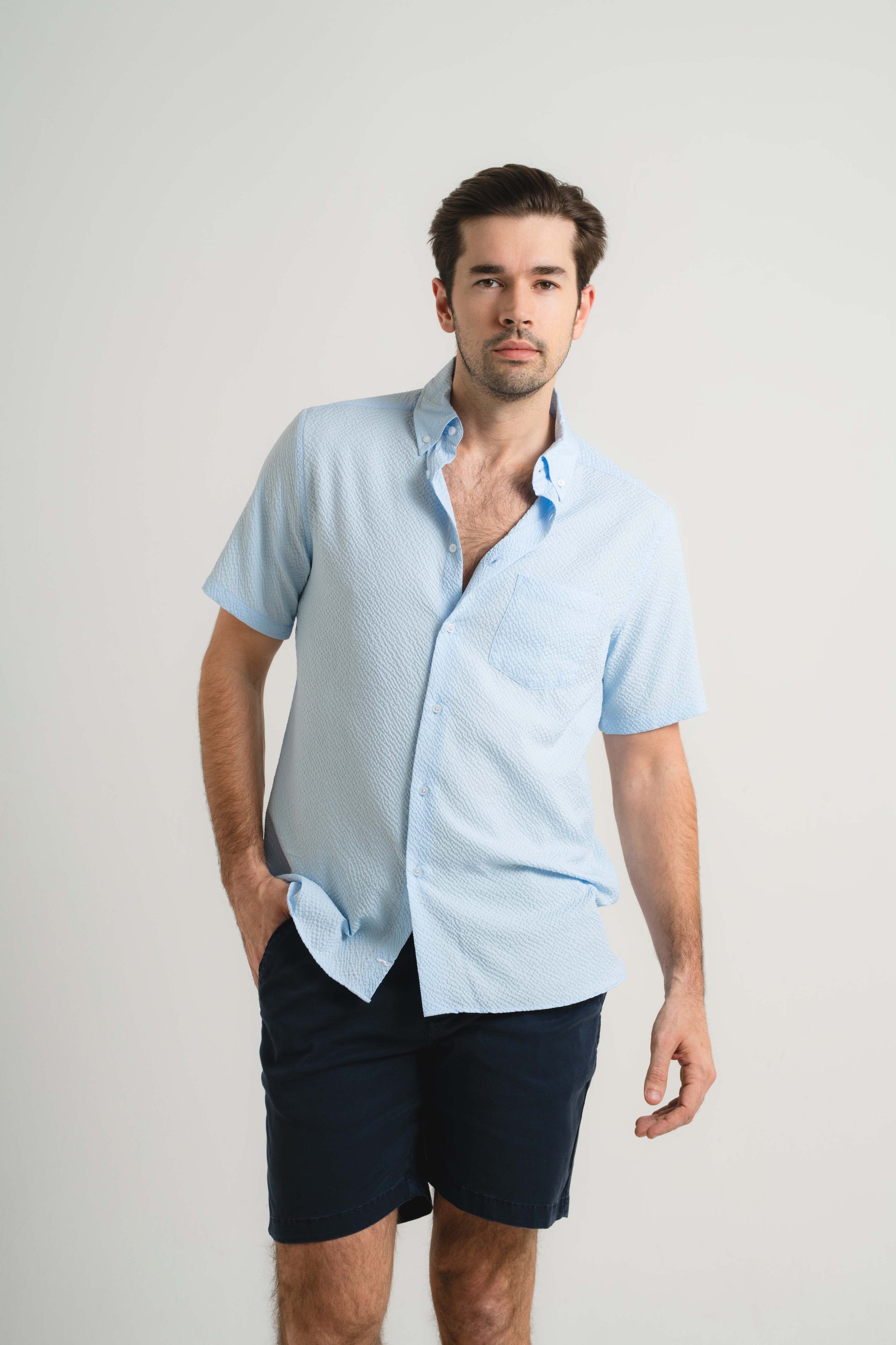 Sky Seersucker Short Sleeve Shirt