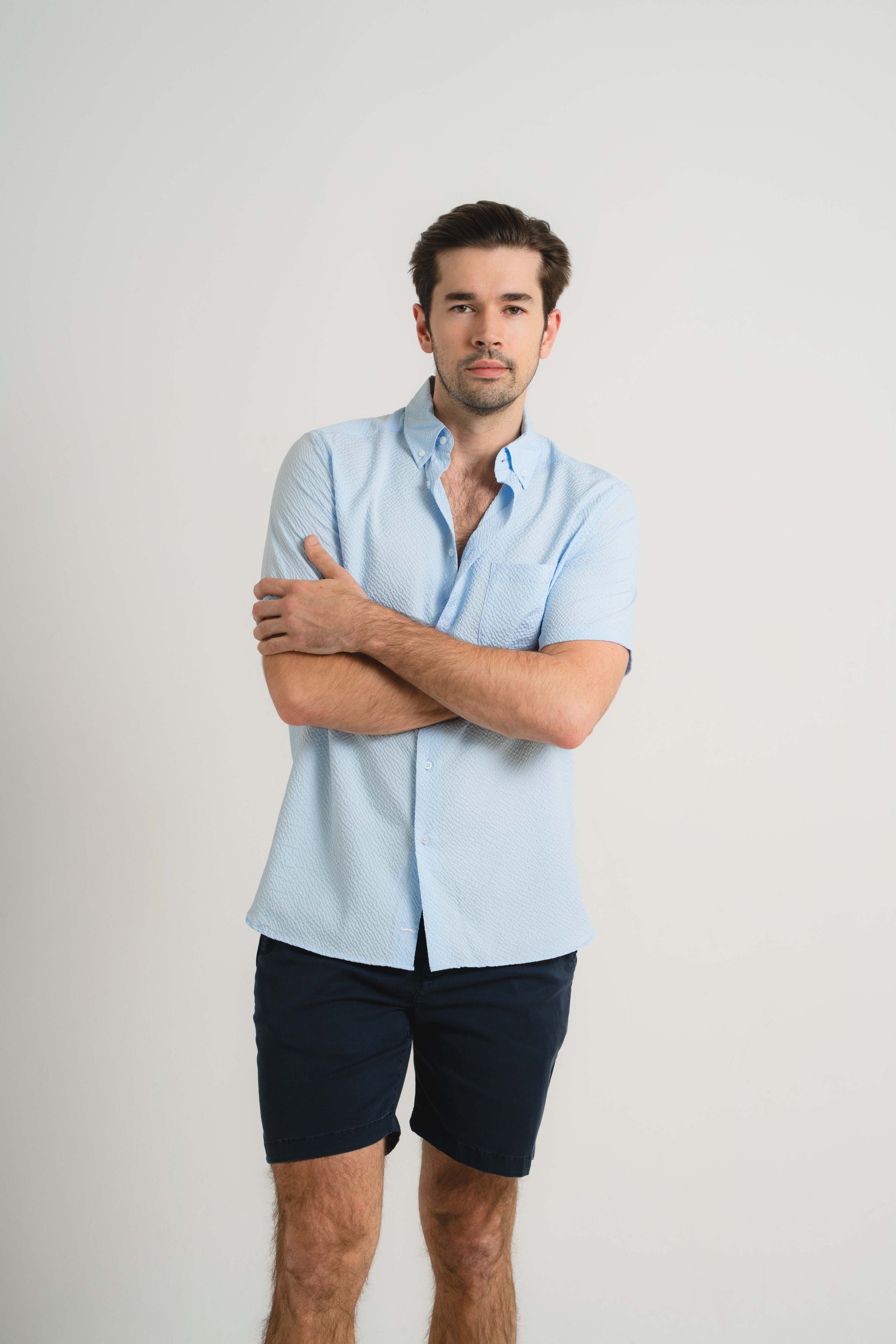 Sky Seersucker Short Sleeve Shirt