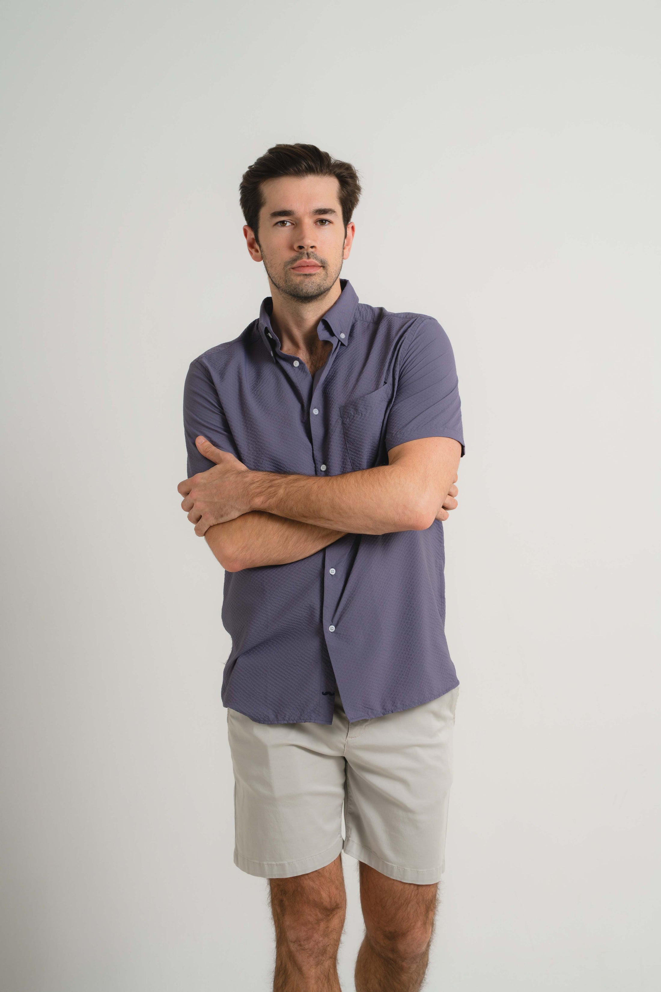Navy Seersucker Short Sleeve Shirt
