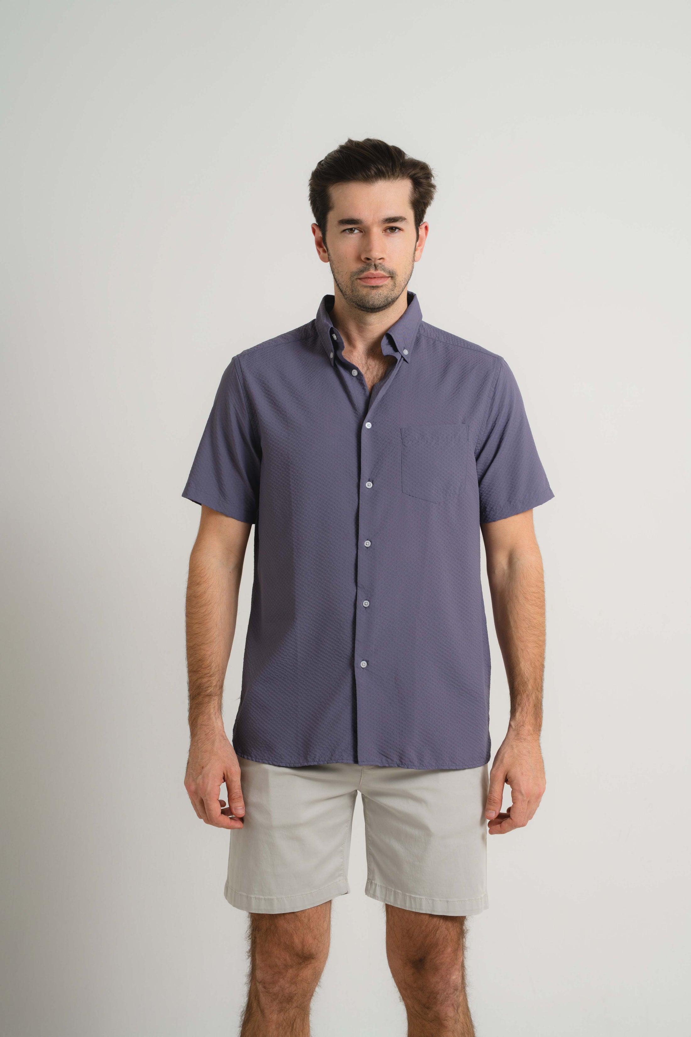 Navy Seersucker Short Sleeve Shirt