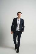 Load image into Gallery viewer, Navy Jersey Knit Stripe Suit
