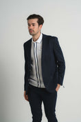 Load image into Gallery viewer, Navy Jersey Knit Stripe Suit

