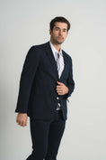 Load image into Gallery viewer, Navy Jersey Knit Stripe Suit
