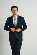 Load image into Gallery viewer, Navy Jersey Knit Stripe Suit
